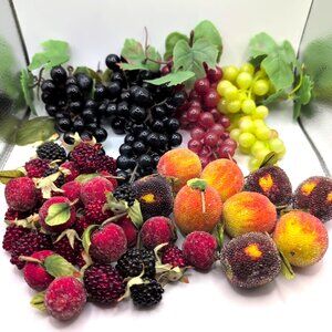 Large Lot of Vintage MCM Life Size Faux Fruit - Beaded Fruit Soft Grapes EUC